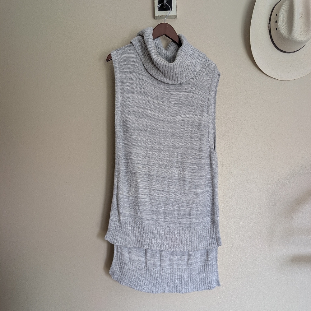 Banana Republic XL Chunky Knit Sweater Tunic Vest with Cowl Neck Hi low Hem Gray